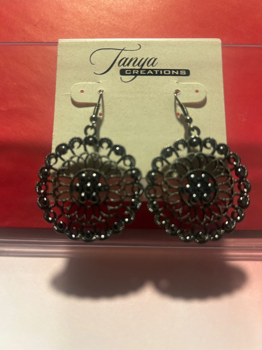 Black Filigree Medallion Drop Earrings